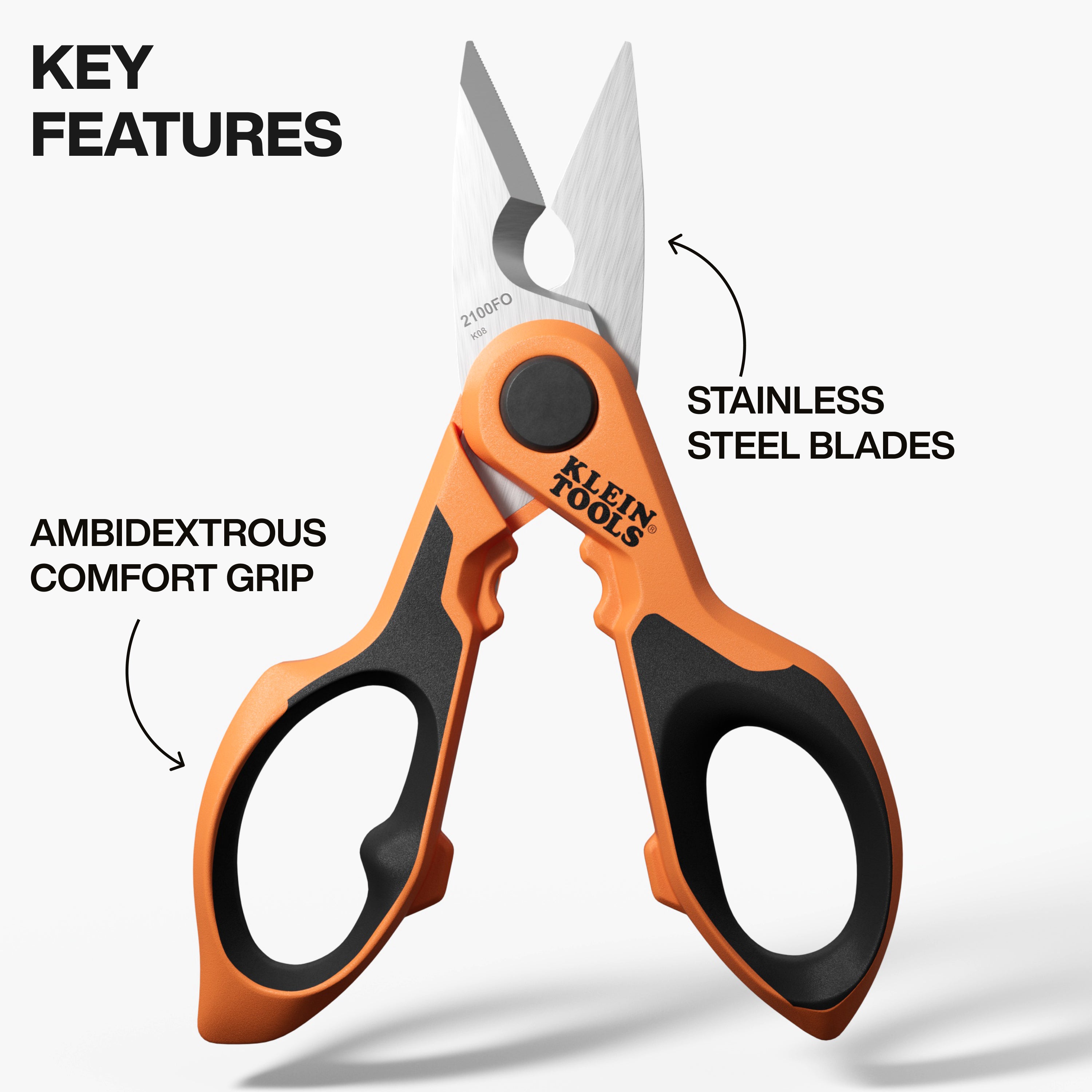 Klein Tools 2100FO Compact Cable Stripping Electrician Scissors, 6