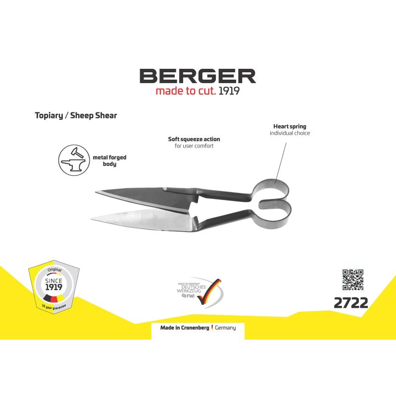 Berger 2722 Sheep Shear, Heart Spring, 6.1 inch Blade, 13 inch