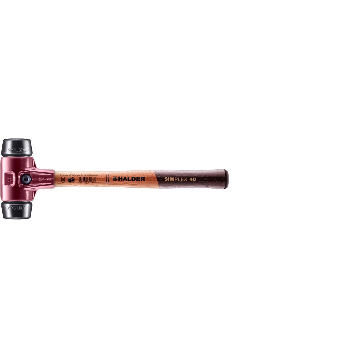 Halder 3002.050 Simplex 2.5 Lb Soft-Face Mallet – Black Rubber Inserts Both Sides, Cast Iron Housing, Wood Handle, Replaceable Parts