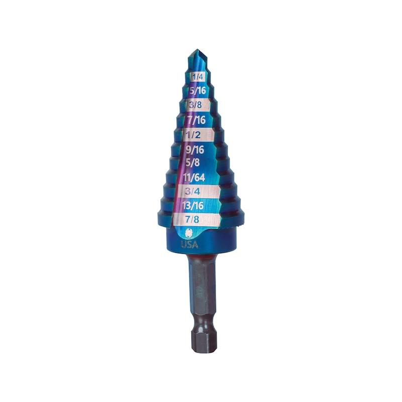 Spyder 19022 Stinger Mach-Blue 12 Step Bit, Hex Shank, 3/16” - 7/8