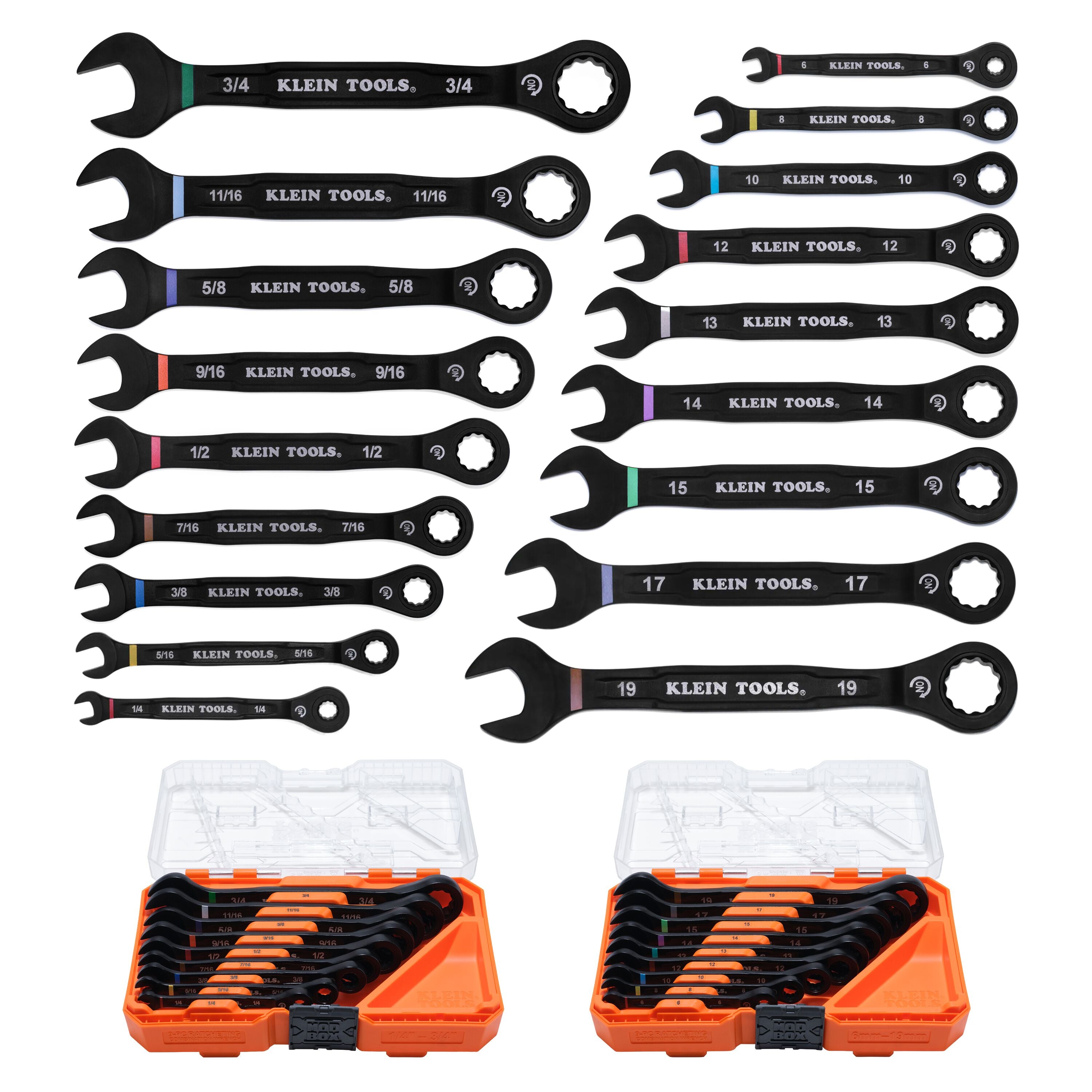 Klein Tools 69418CG Ratcheting Combination Wrench Set, SAE