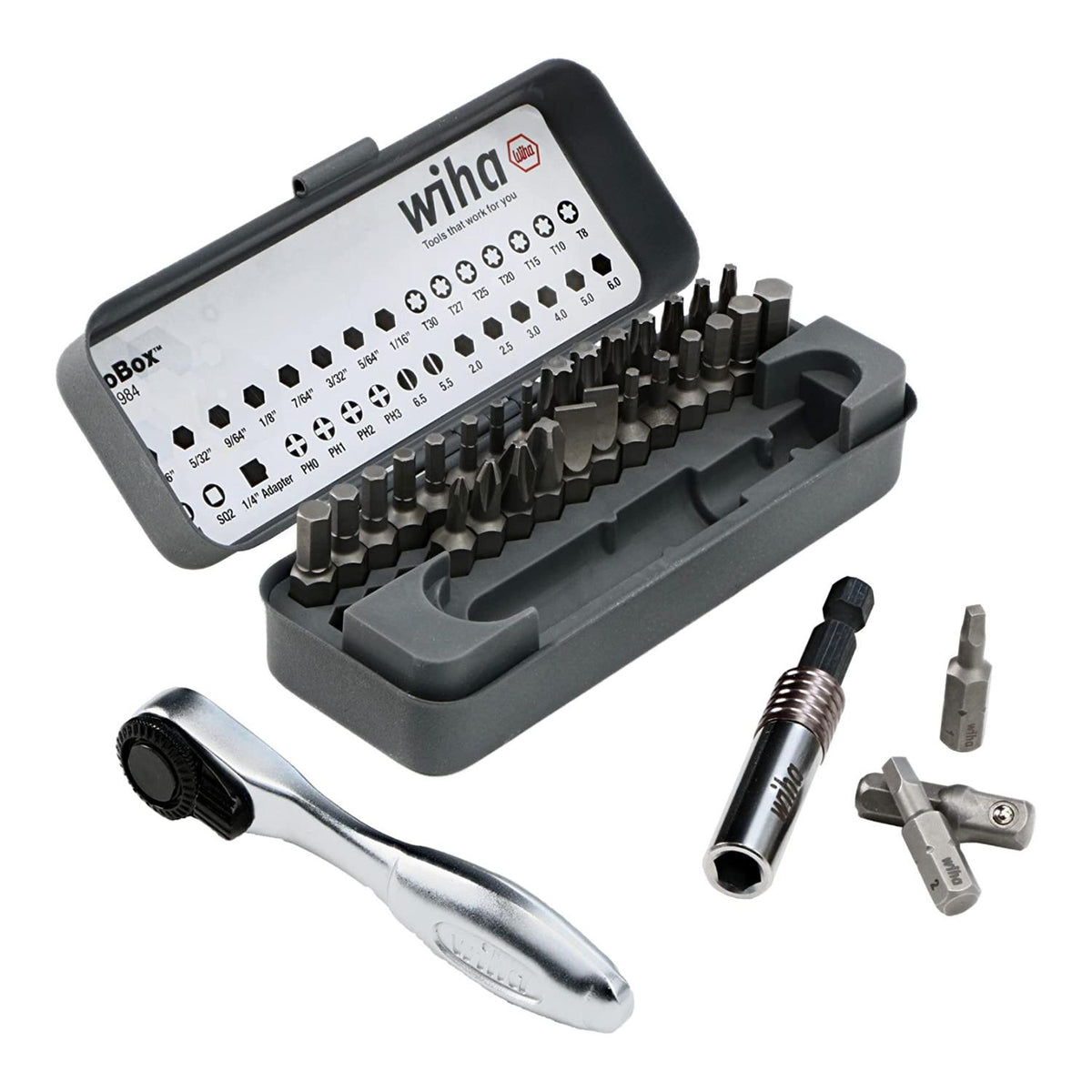 Wiha Tools 74984 Standard Bit GoBox Set With Mini Ratchet, 32 Pc ...