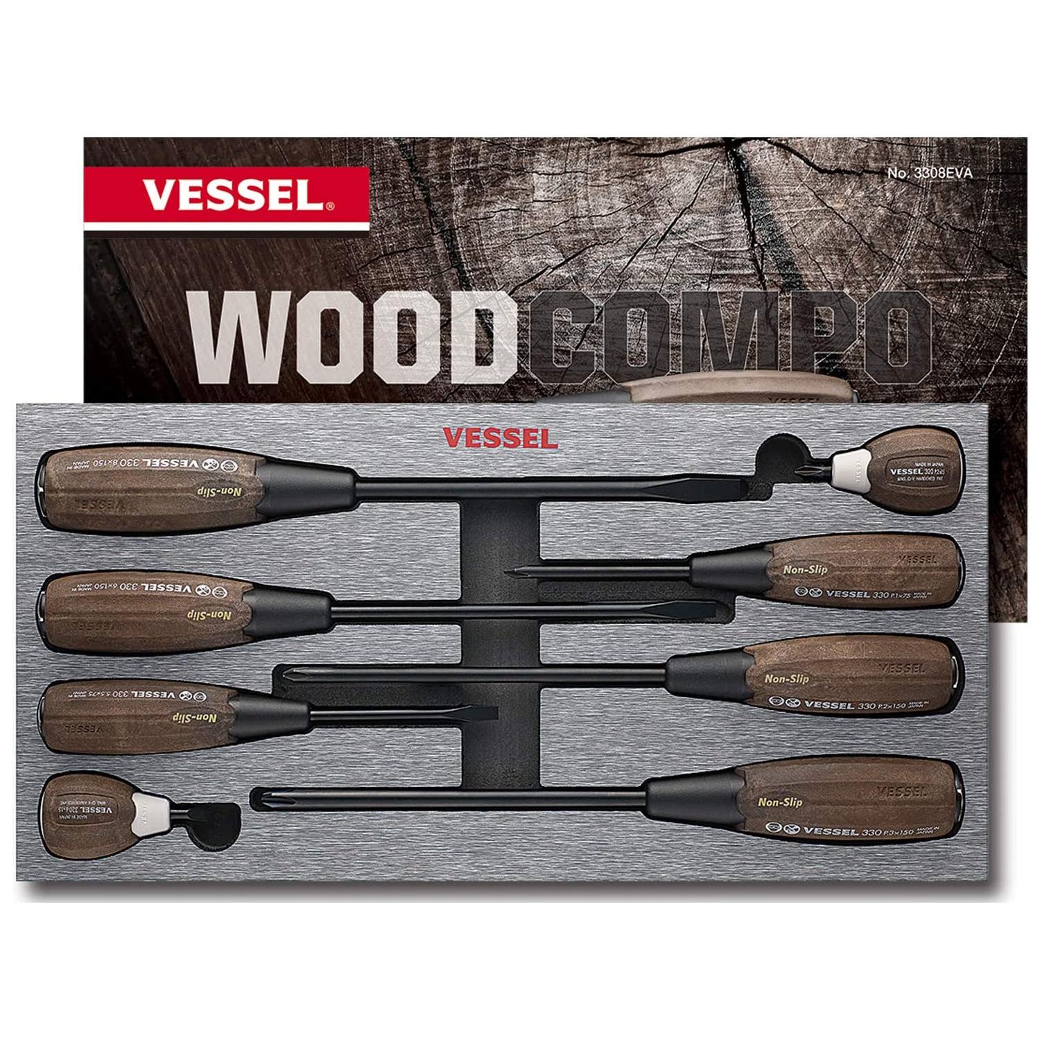 WACIGNE COMPO ドライバー ウッド　ユーティリティ4本セット Vessel Tools 3308EVA WOOD-COMPO Non-Slip Tang-Thru Screwdriver Set