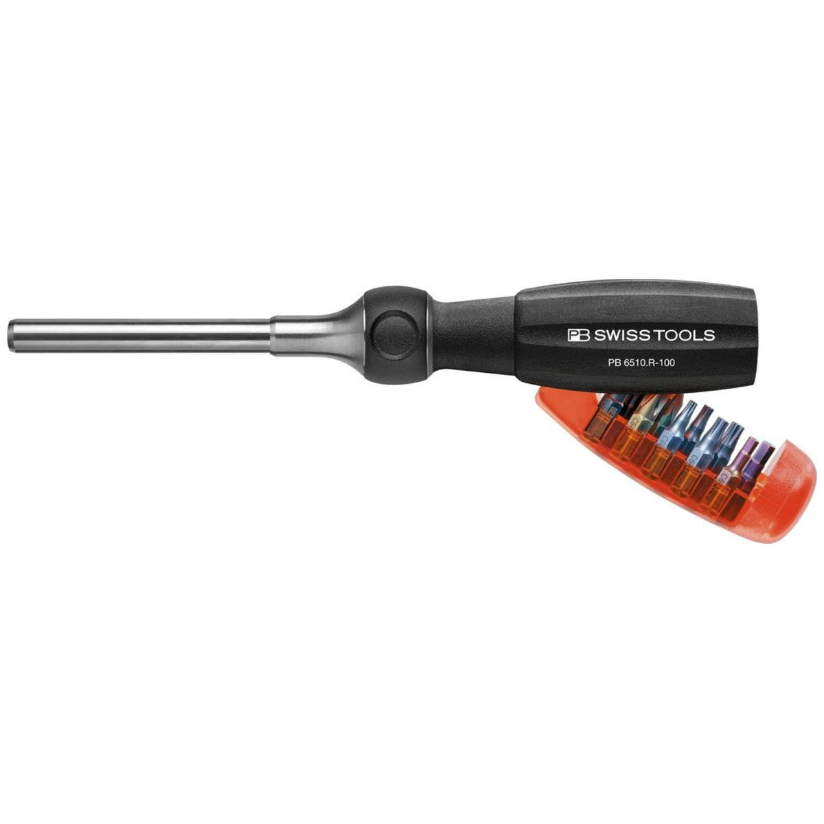 PB Swiss Tools PB 6510.R-100 Insider Pro Ratcheting Bit Screwdriver, 100mm,  w/ 10 Bit Magazine