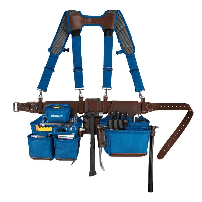 Bucket Boss 55505-RB Leather Hybrid Tool Belt with Suspenders-Blue.