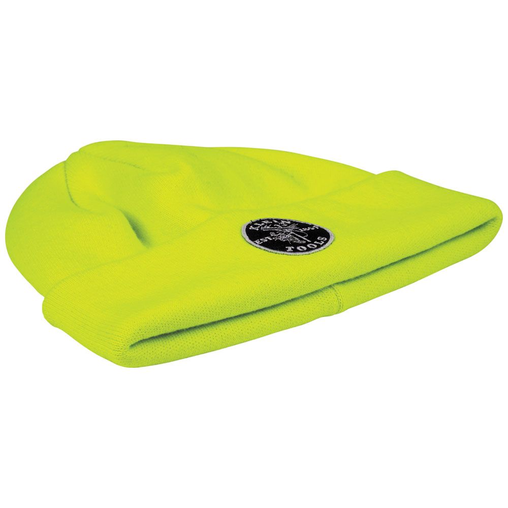 Klein Tools 60568 Heavy Knit Hat, HighVisibility Yellow, Patch Logo