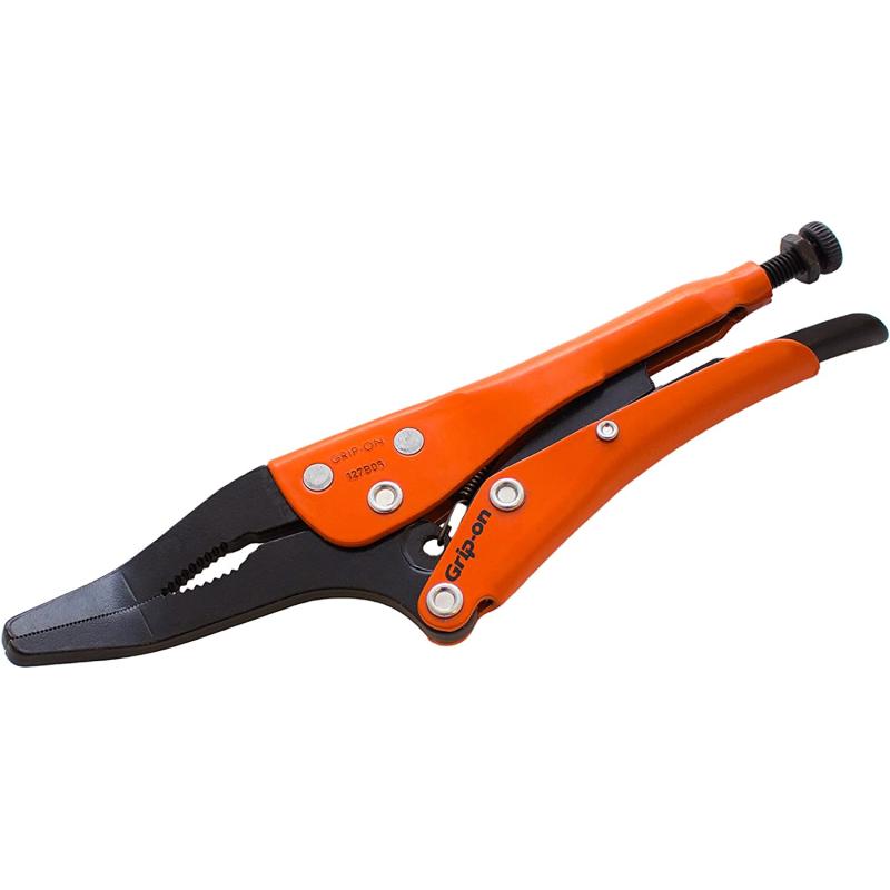 GripOn 127B06 6Inch Bent Long Nose Locking Pliers in Orange Epoxy