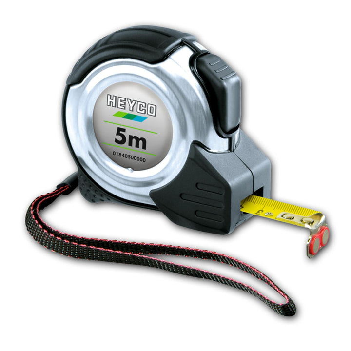 Heyco 01840051200 Measuring Tape Length-5mm Stainless Steel Case Nylon Coated, Display Case with Tape Measures