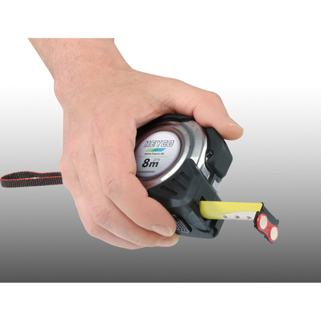 Heyco 01840081200 Measuring Tape 8 m, Stainless Steel Case With Nylon Coated, Display Case and 12 Tape Measures