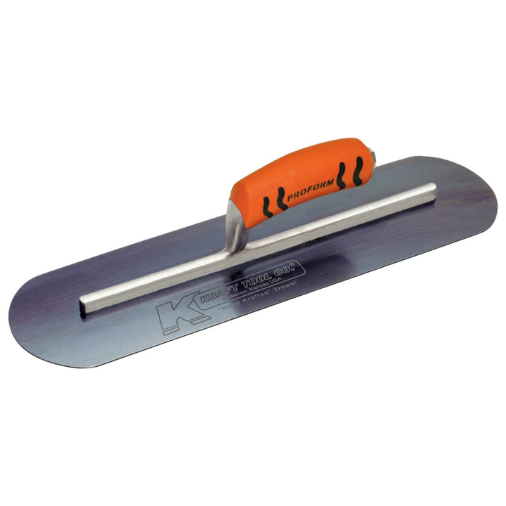 Kraft Tool CF736BPF 14" x 4" Blue Steel Pool Trowel with a ProForm Handle on a Long Shank