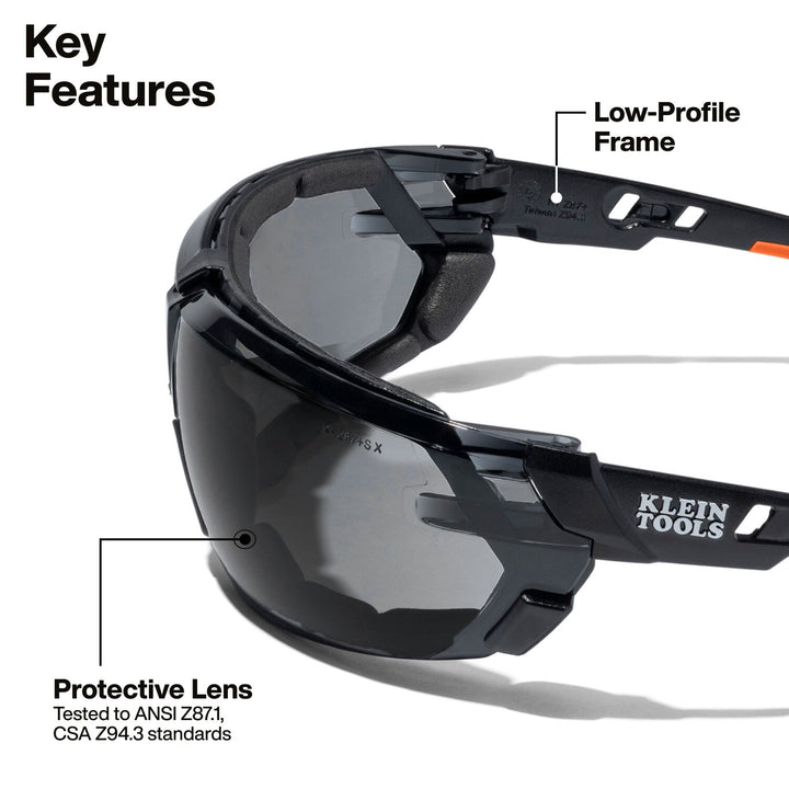 Klein Tools 3609 Low-Profile Gasket Safety Glasses, Gray Lens