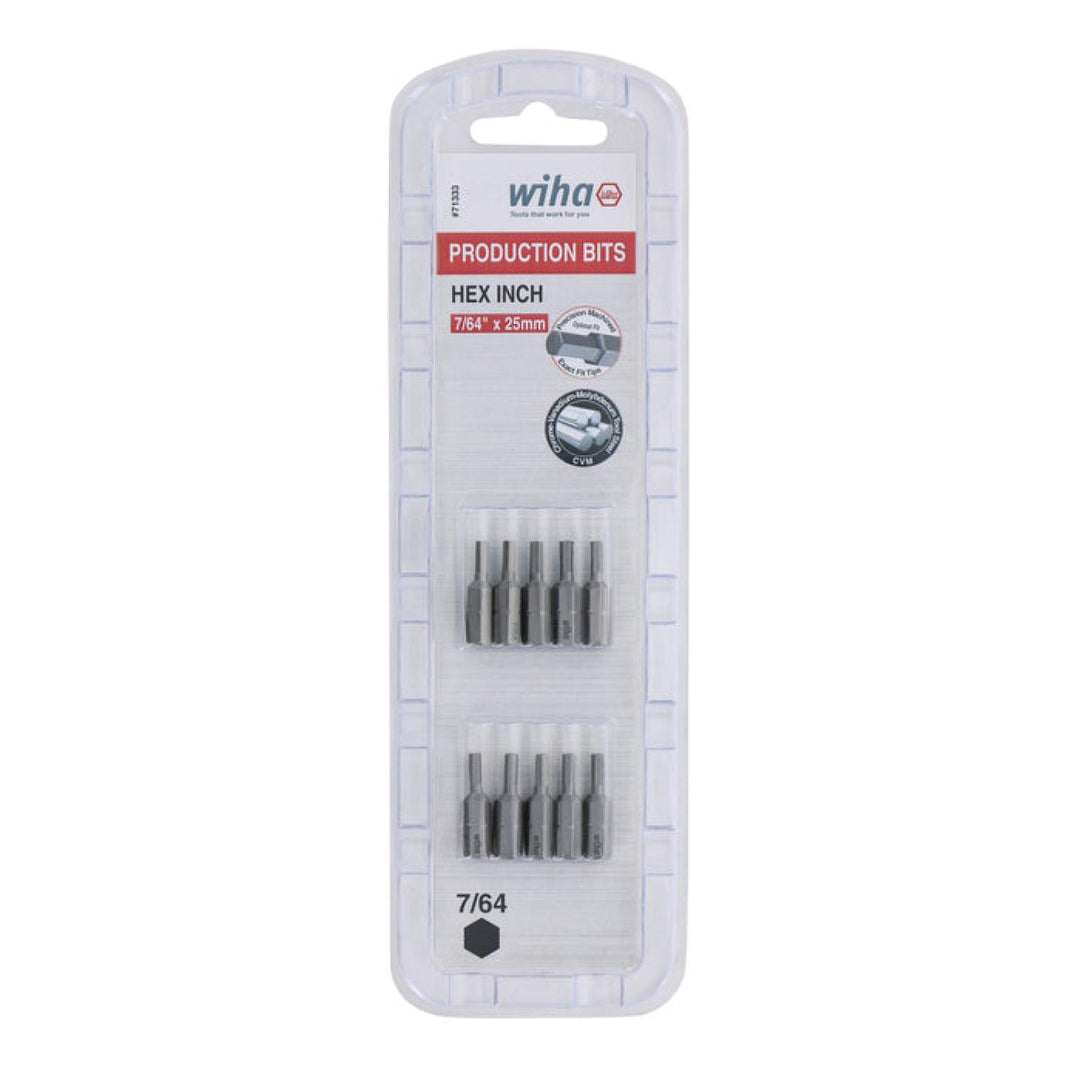 Wiha Tools 71333 Hex Inch Insert Bits, 7/64" x 25 mm, 10 Pk.