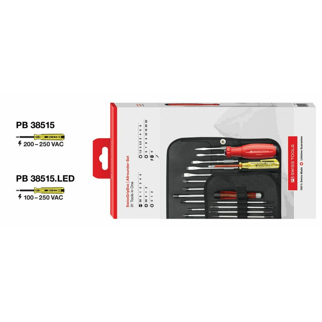 PB Swiss PB 38515.LED CBB SwissGrip Evo Allround Set Roll-up Case 31 Pieces