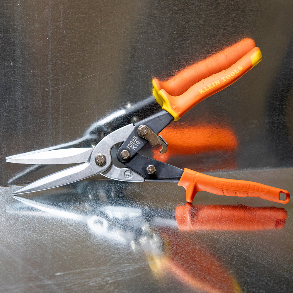 Klein Tools 1302S Long Cut Aviation Snips, Straight