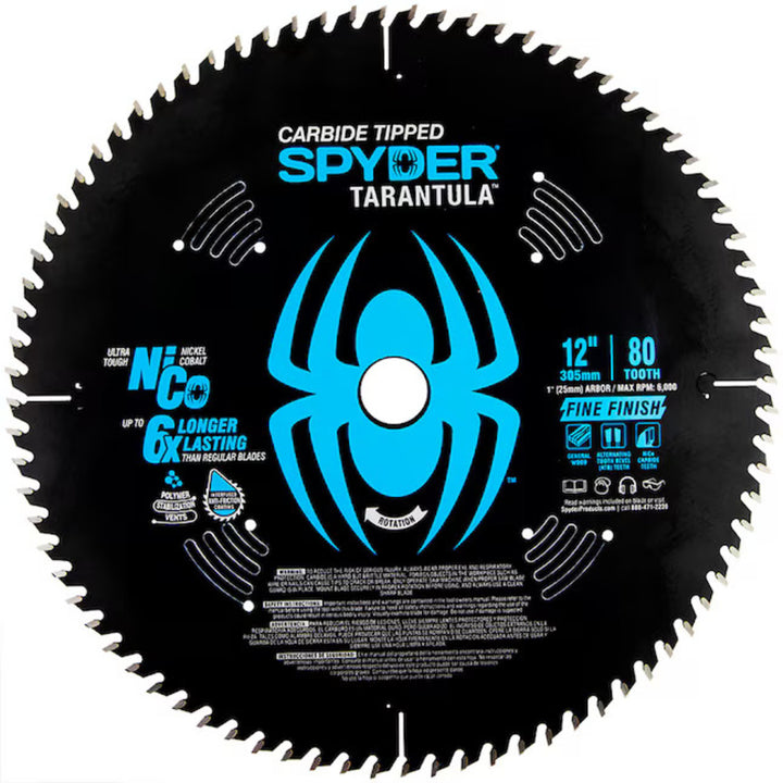 Spyder 13015 Fine 12-in 80 -Tooth Fine Finish Tungsten carbide-tipped steel Miter/Table saw blade Individual