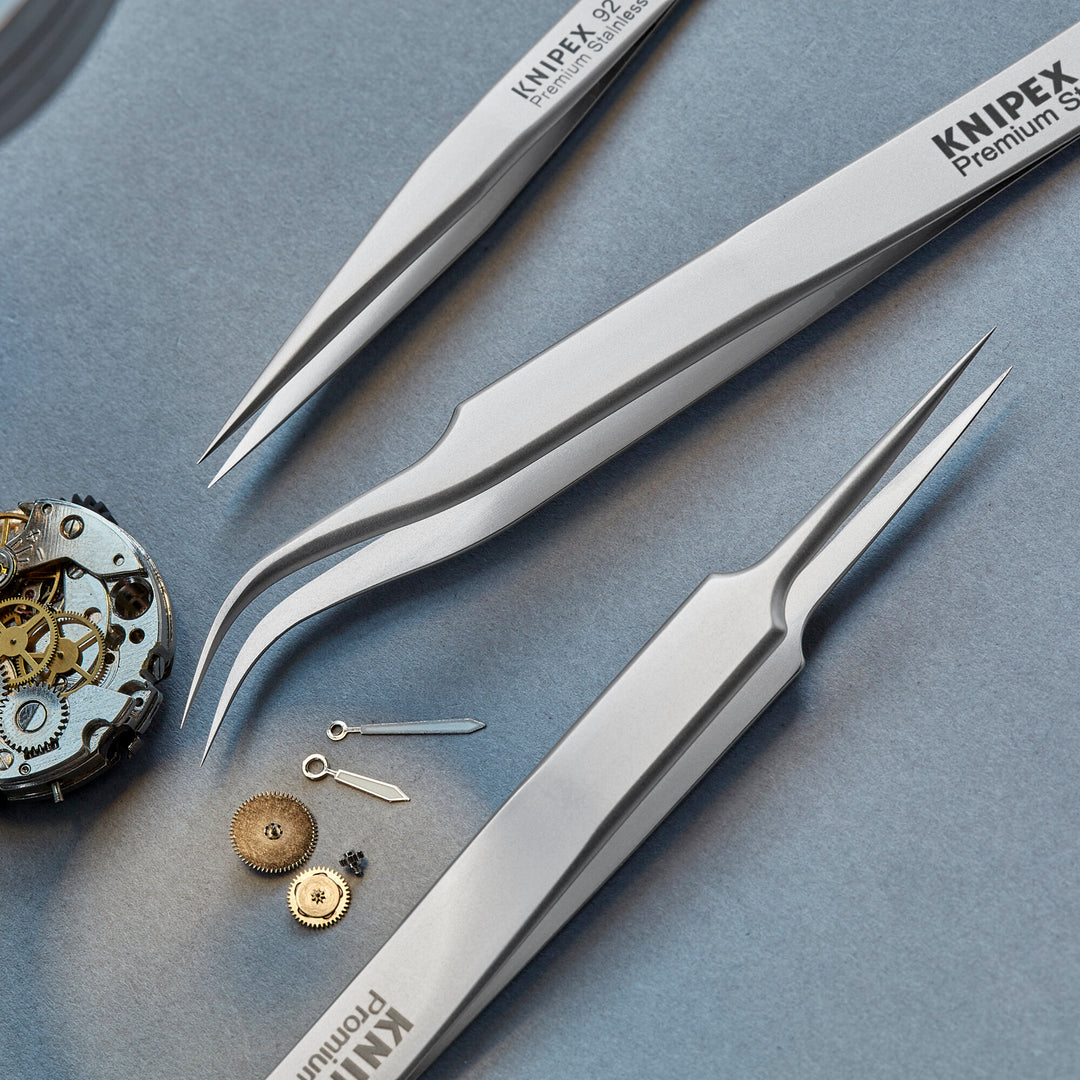 Knipex 92 31 01 4 3/4" Premium Stainless Steel Gripping Tweezers-45°Angled-Needle-Point Tips