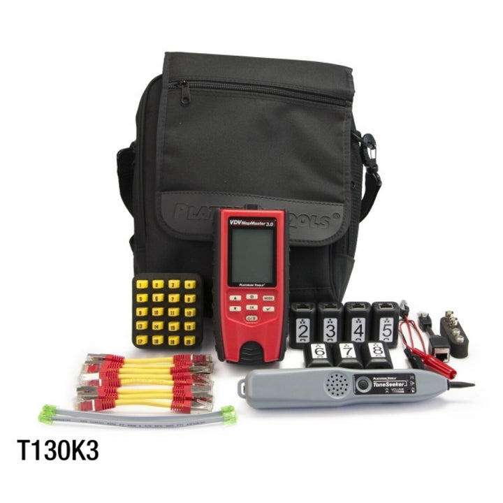 Platinum Tools T130K3 VDV MapMaster 3.0 Twisted Pair and Coax Cable Tester Deluxe PRO Kit, Main Unit, Remotes, Accessories, Probe and Shoulder Case