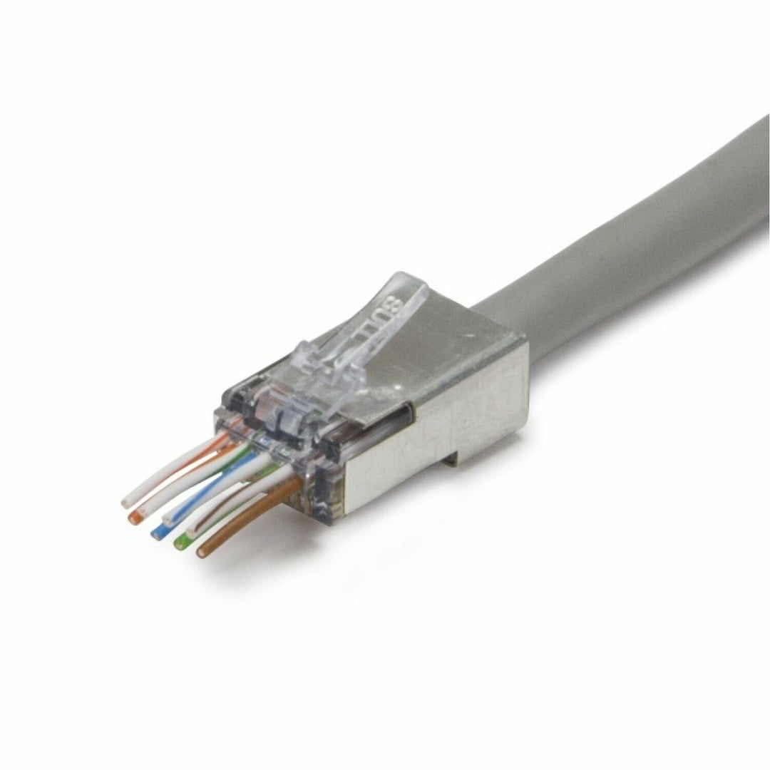 Platinum Tools 202051J ezEX-RJ45(44) Pass-Through RJ45 Connectors, CAT6 Shielded with External Ground - 50pcs in Jar