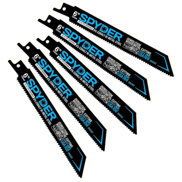 Spyder 200302 Black Series Bi-metal 6-in 10/14 TPI Thick metal cutting Reciprocating Saw Blade Set 5 -Pack