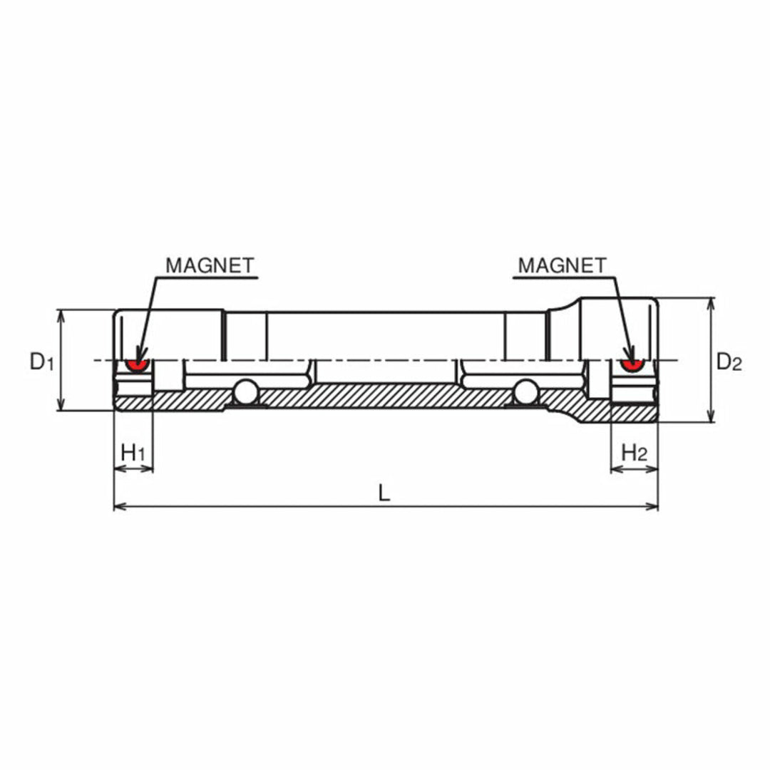 Ko-Ken 165BM.70-8X10 Double sided Socket with Magnets 1/4" 8X10