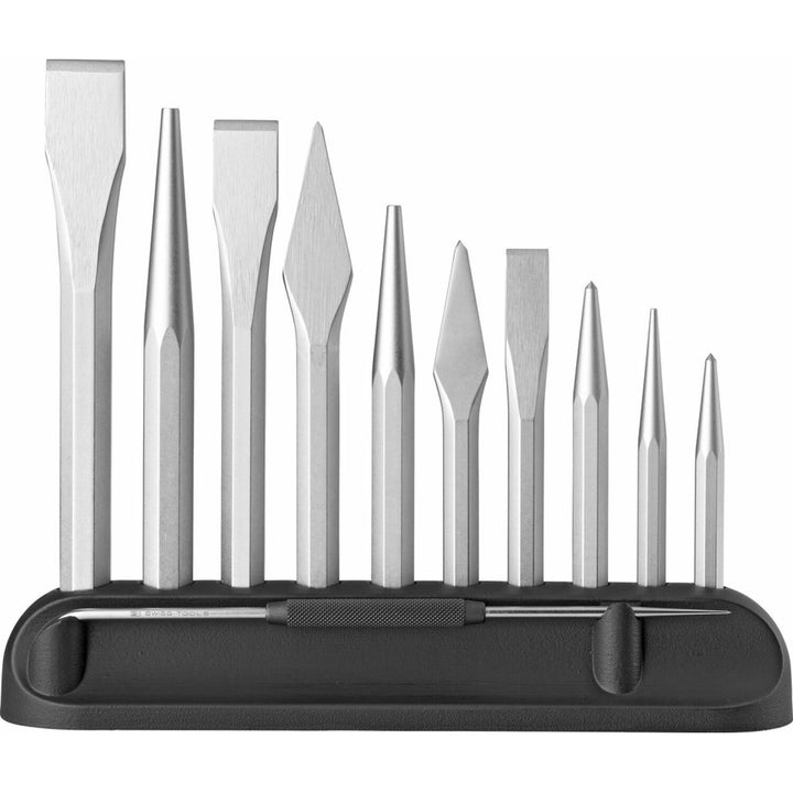 PB Swiss PB 860.H Flat and cross-cut chisel, center punch, drift punches, scriber, set with table stand