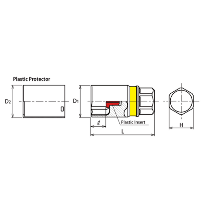 Ko-ken 280PM-19 Hex Wheel Nut Adaptor Socket 19 mm L.52 mm