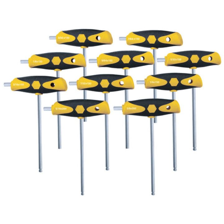 Wiha Tools 54097 T-Handle, Ball Hex Dual Drive inch Set, 10 Piece