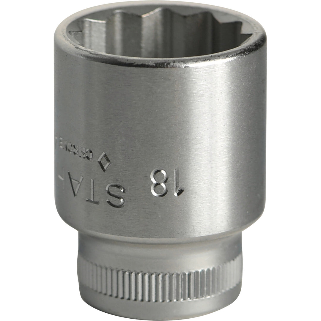 Stahlwille 02010018 45 12-pt Bi-Hex Socket, 3/8" Drive 18 mm