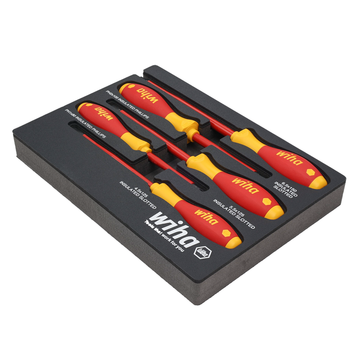 Wiha 32081 5 Piece Insulated SoftFinish Cushion Grip Screwdriver Tray Set