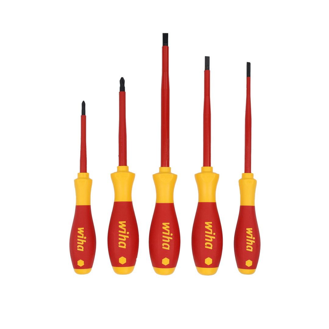 Wiha 32081 5 Piece Insulated SoftFinish Cushion Grip Screwdriver Tray Set