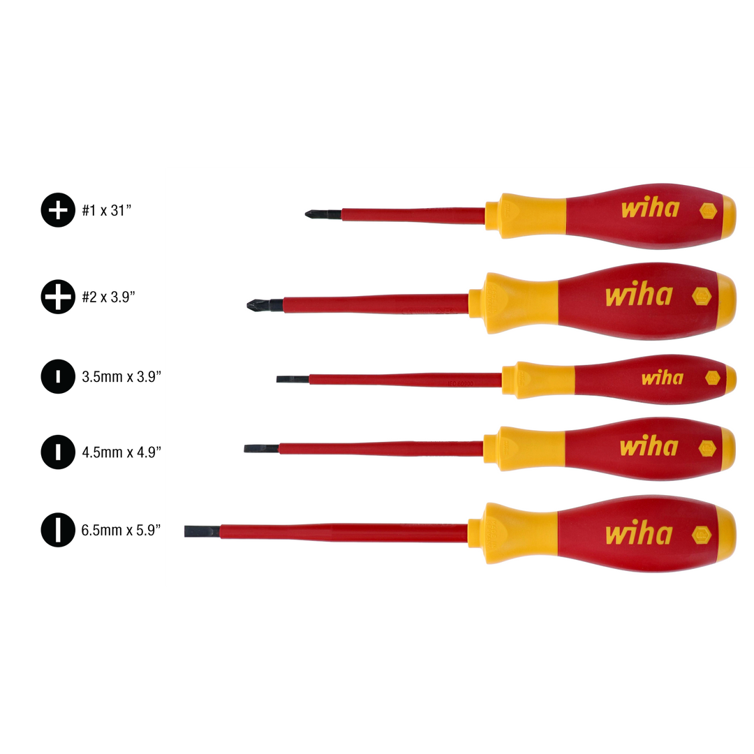 Wiha Tools 32084 Slotted and Phillips Insulated Screwdriver Set 5-Piece