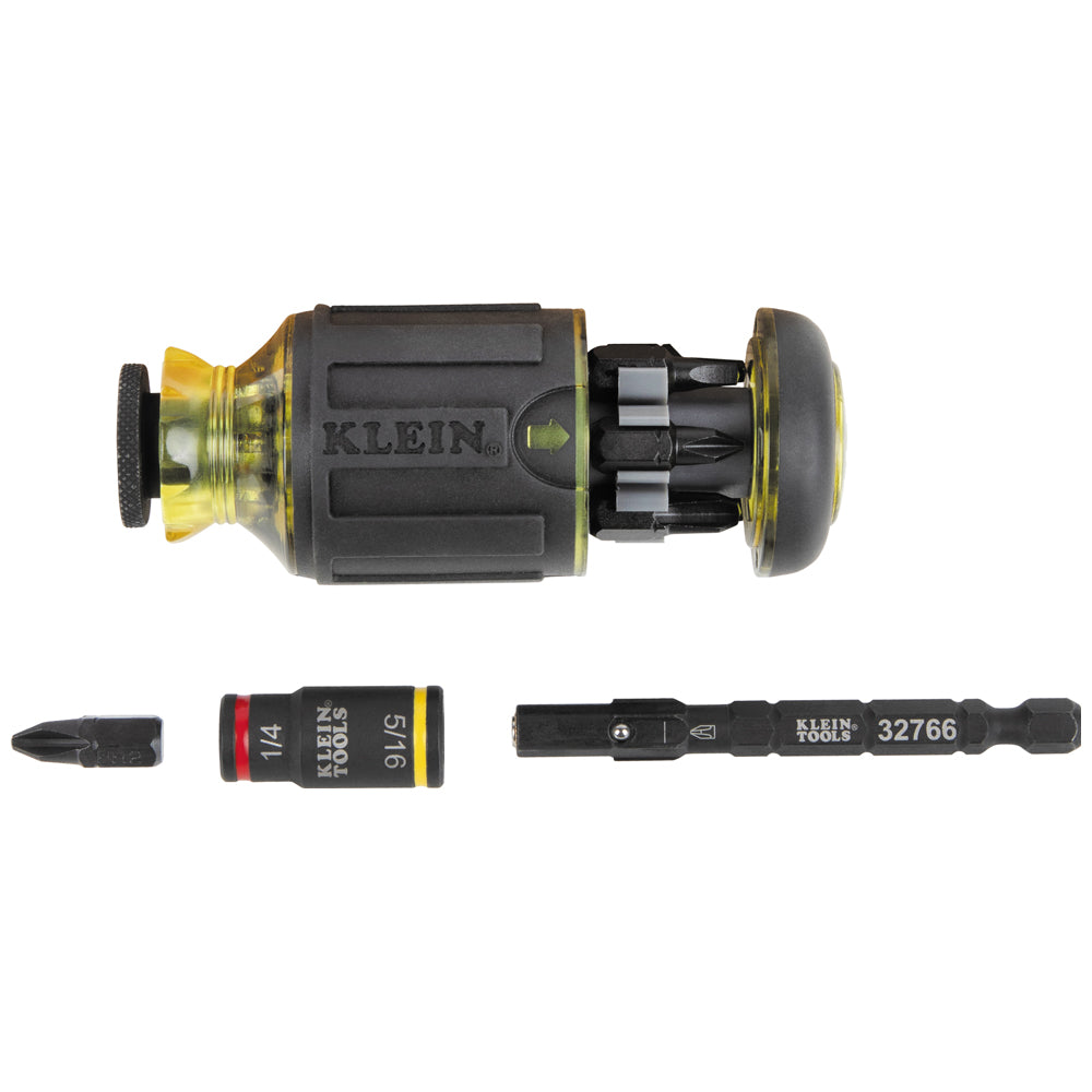 Klein Tools 32308F 10-in-1 Impact-Rated Stubby Driver Set with Flip Socket