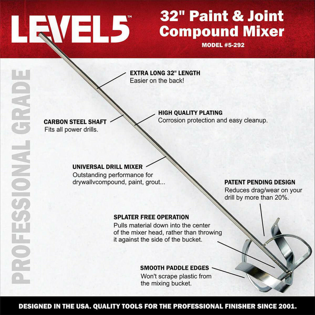 Level5 5-294 28" Long Mixing Paddle with 4" Head