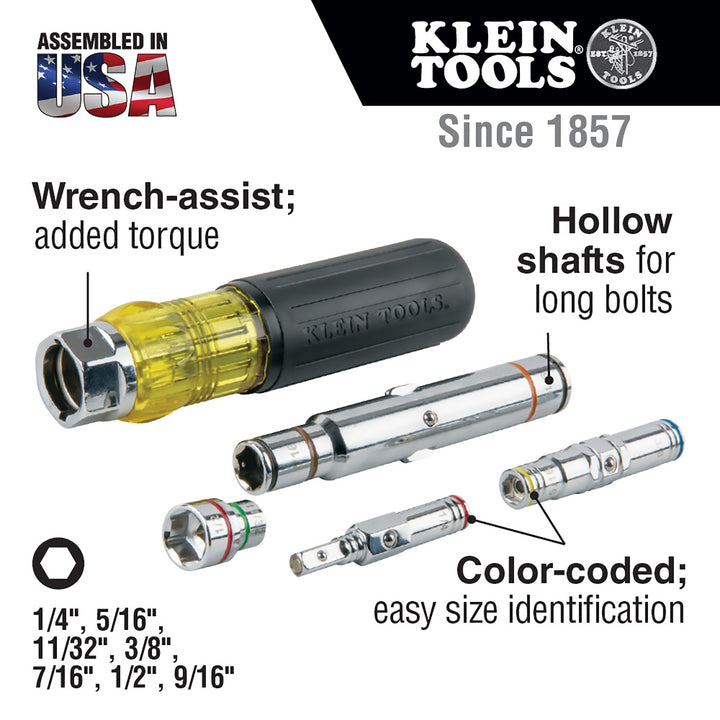 Klein Tools 32807MAG 7-in-1 Nut Driver with Magnetic Driver and Spring Coil Bits
