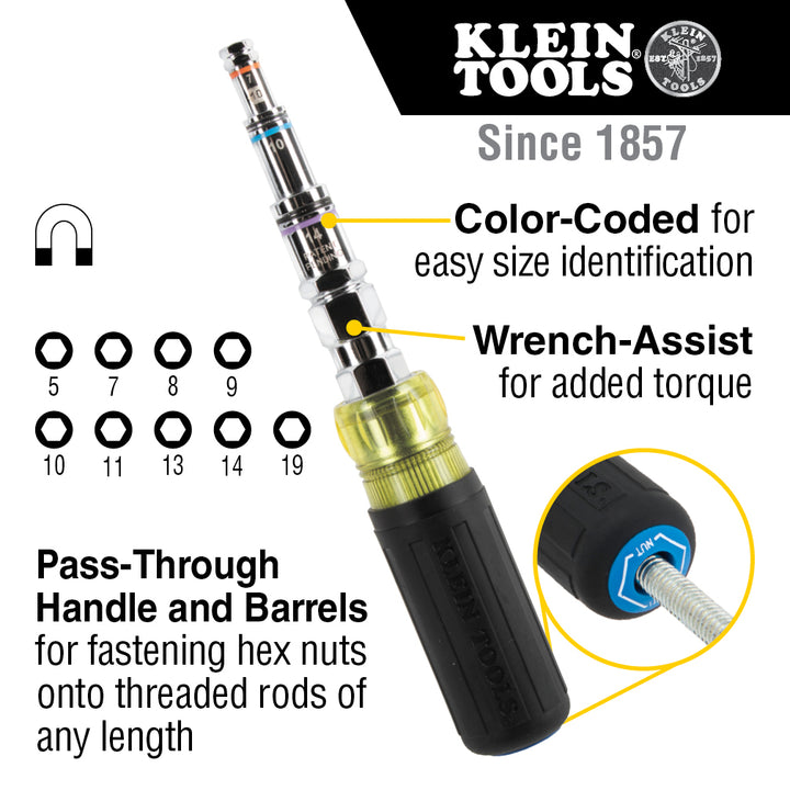 Klein Tools 32809MAGM 11-in-1 Pass-Through Magnetic Multi-Nut Driver, Metric