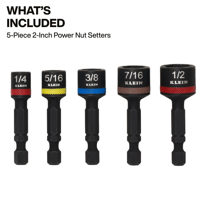 Klein Tools 32925S Magnetic Power Nut Setters, 2-Inch Shaft, 5 Pc.