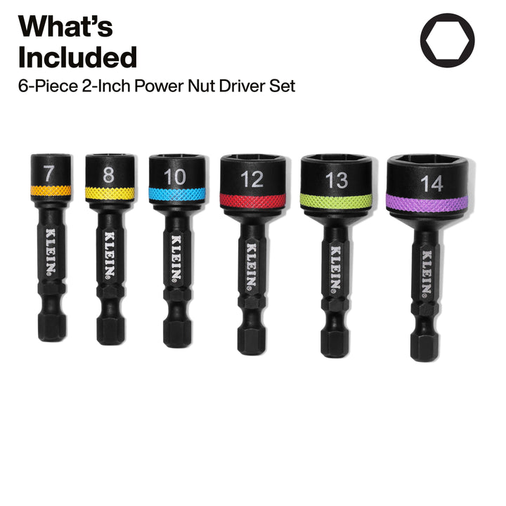 Klein Tools 32926SM Magnetic Power Nut Setters, 2-Inch Shaft, 6-Piece Metric