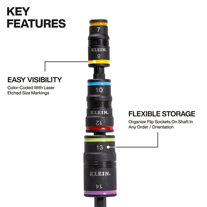 Klein Tools 32933KIT Impact-Rated Flip Socket Set, SAE and Metric