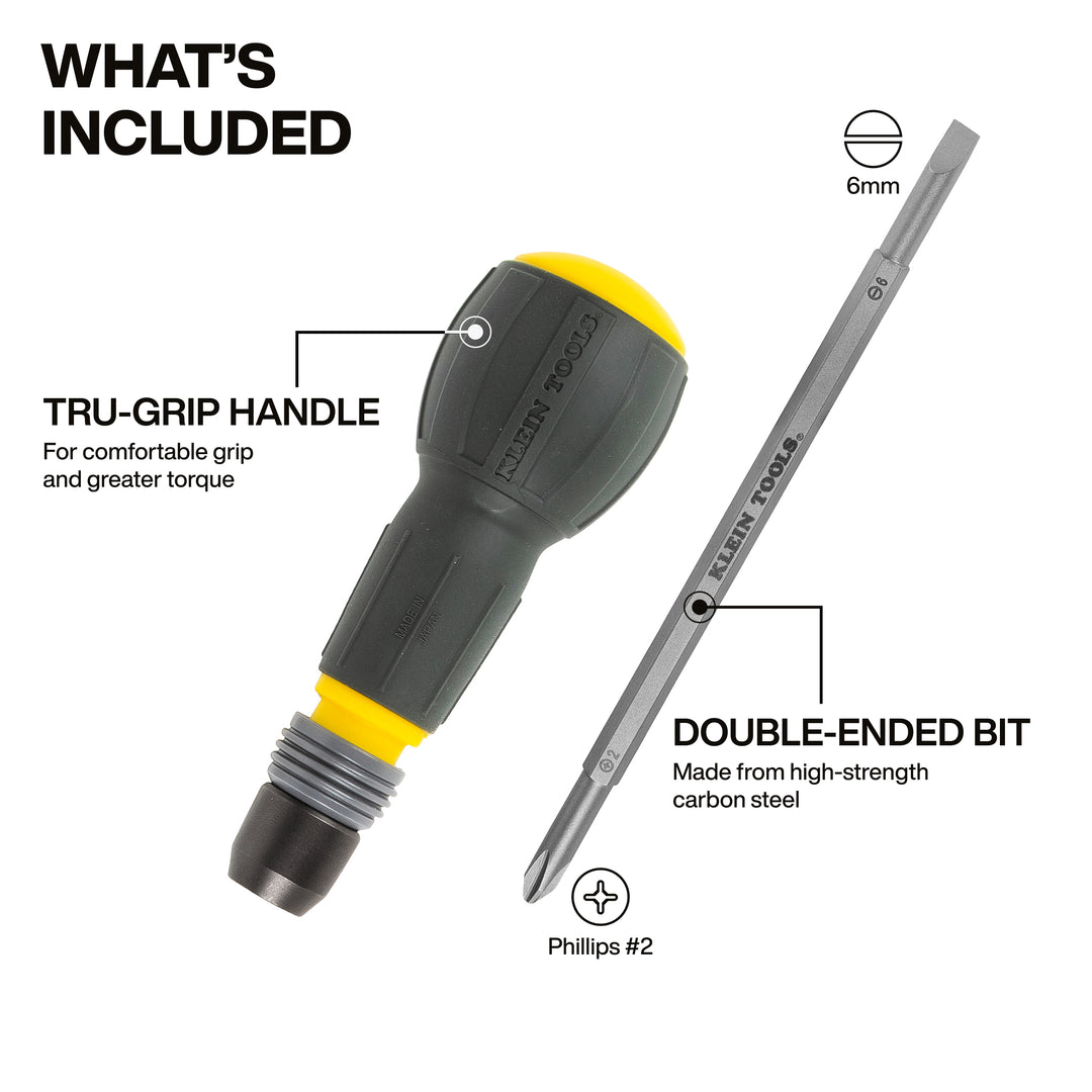 Klein Tools 32960A Fastbit Tru-Grip Screwdriver, Phillips & Slotted Bits