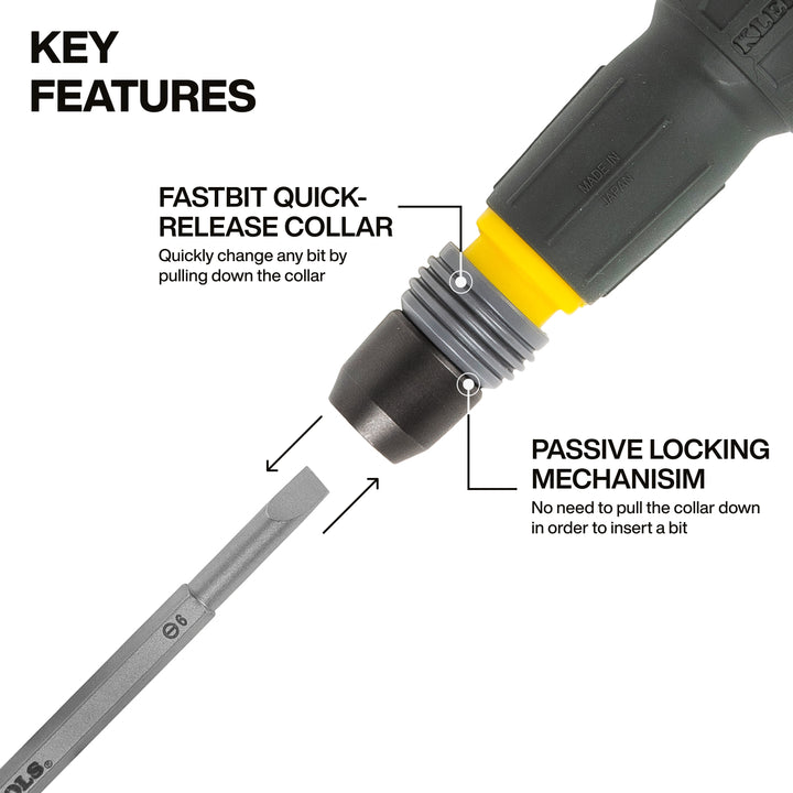 Klein Tools 32960A Fastbit Tru-Grip Screwdriver, Phillips & Slotted Bits