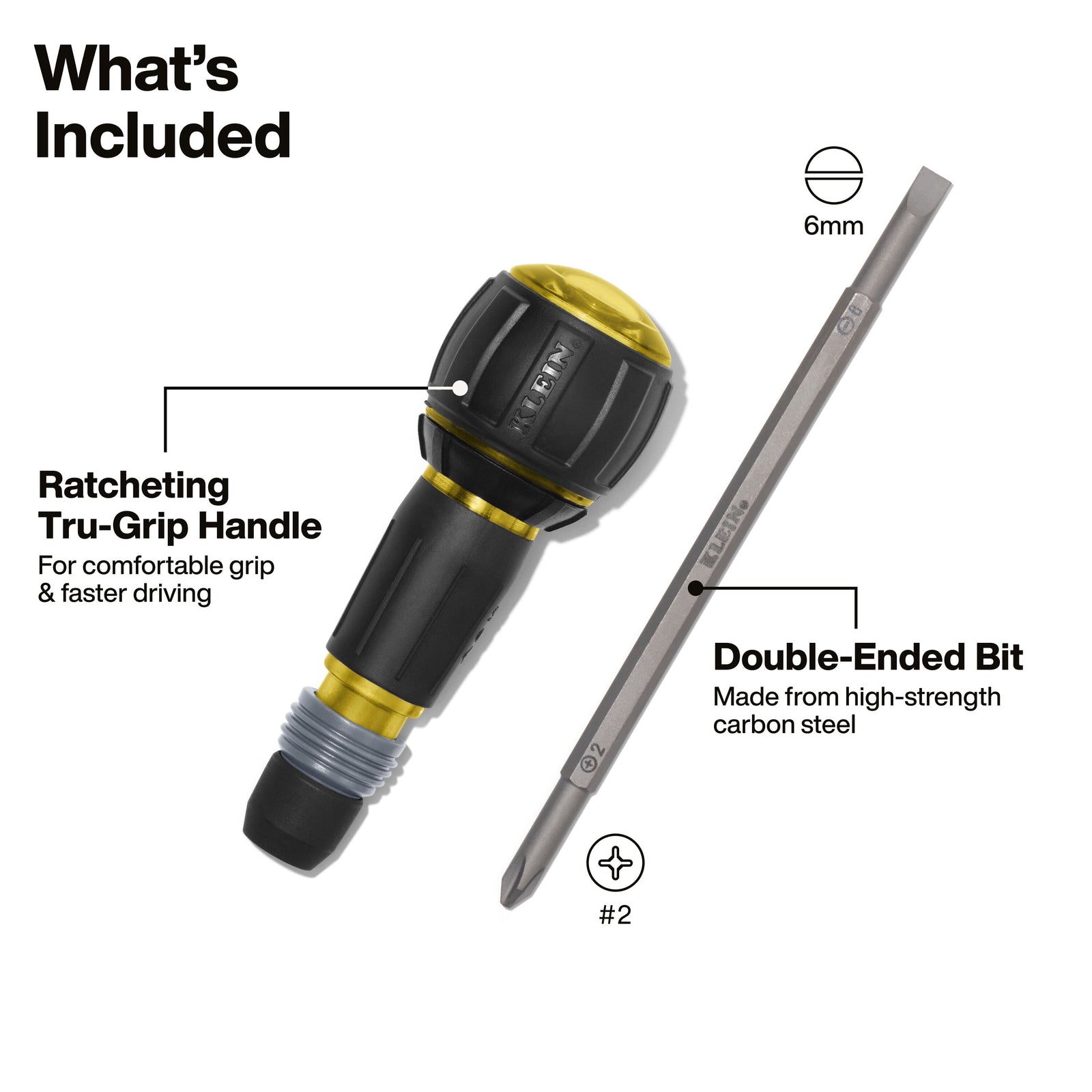 Klein Tools 32960ARCHT Ratcheting Fastbit Tru-Grip Screwdriver, Phillips, Slotted Bits