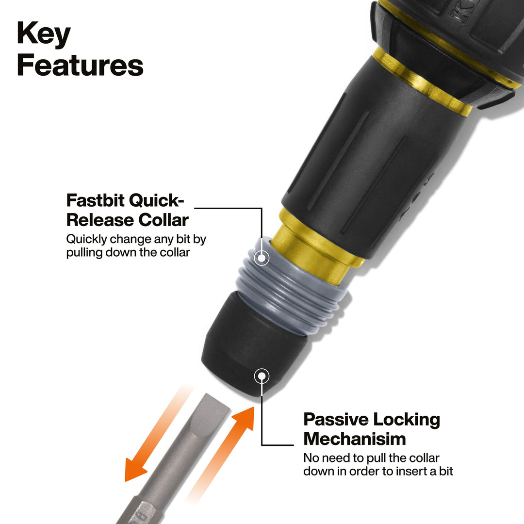 Klein Tools 32960ARCHT Ratcheting Fastbit Tru-Grip Screwdriver, Phillips, Slotted Bits