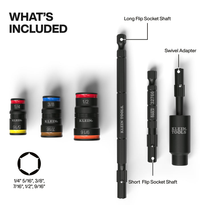 Klein Tools 32984 Impact Flip Socket Set With Swivel Adapter, 6 Pc.