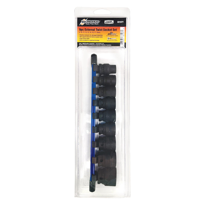 Bondhus 33197T Set 9 External Twist Socket Set, 3/8" Dr, 8 - 19 mm