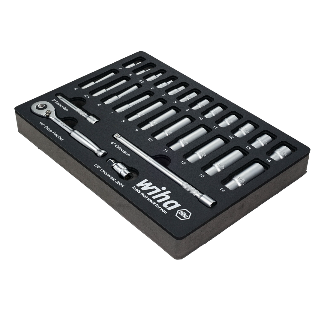 Wiha 33395 27 Piece 1/4” Drive Professional Socket Tray Set - Metric