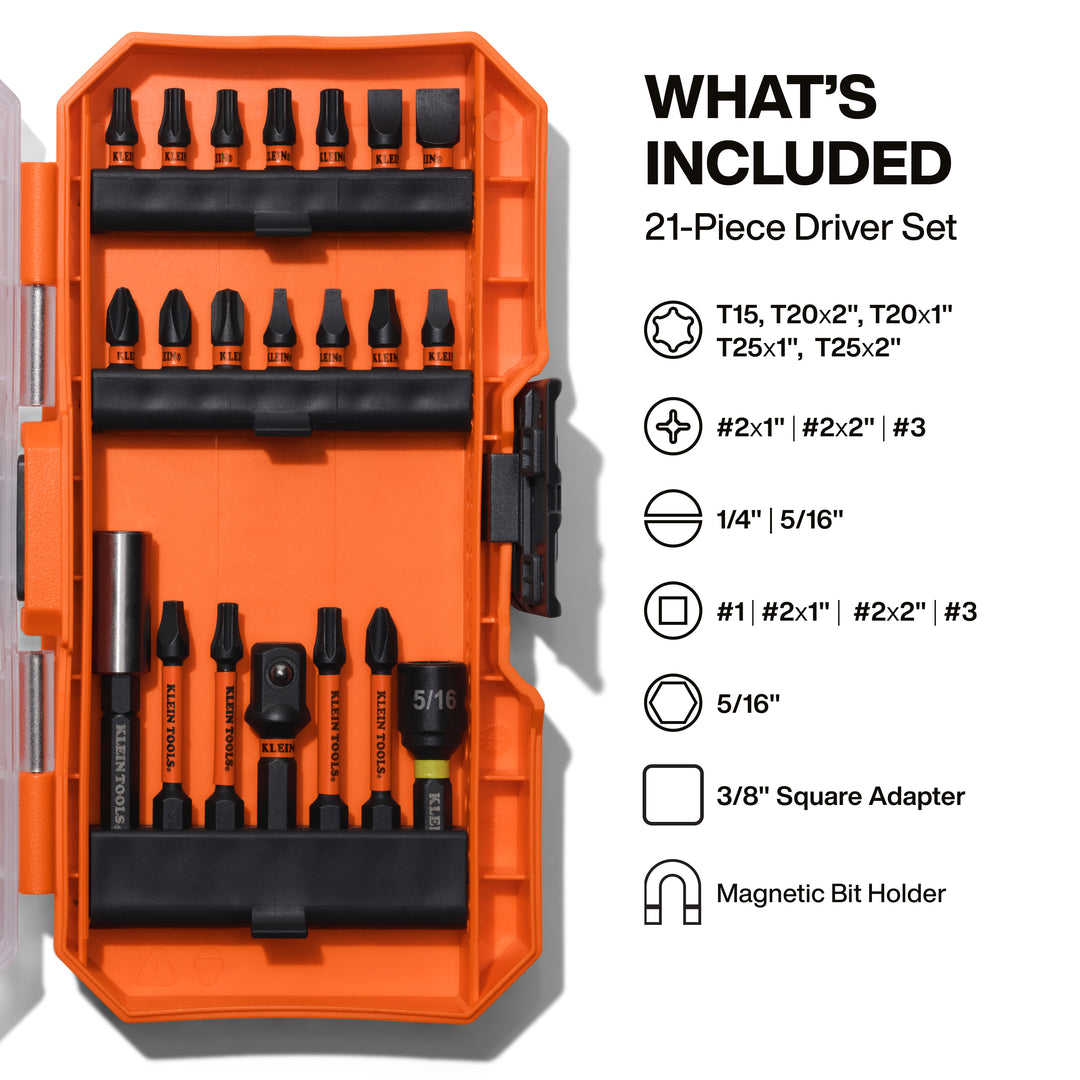 Klein Tools 33801B Impact Driver Bit Set, 21 Pc.