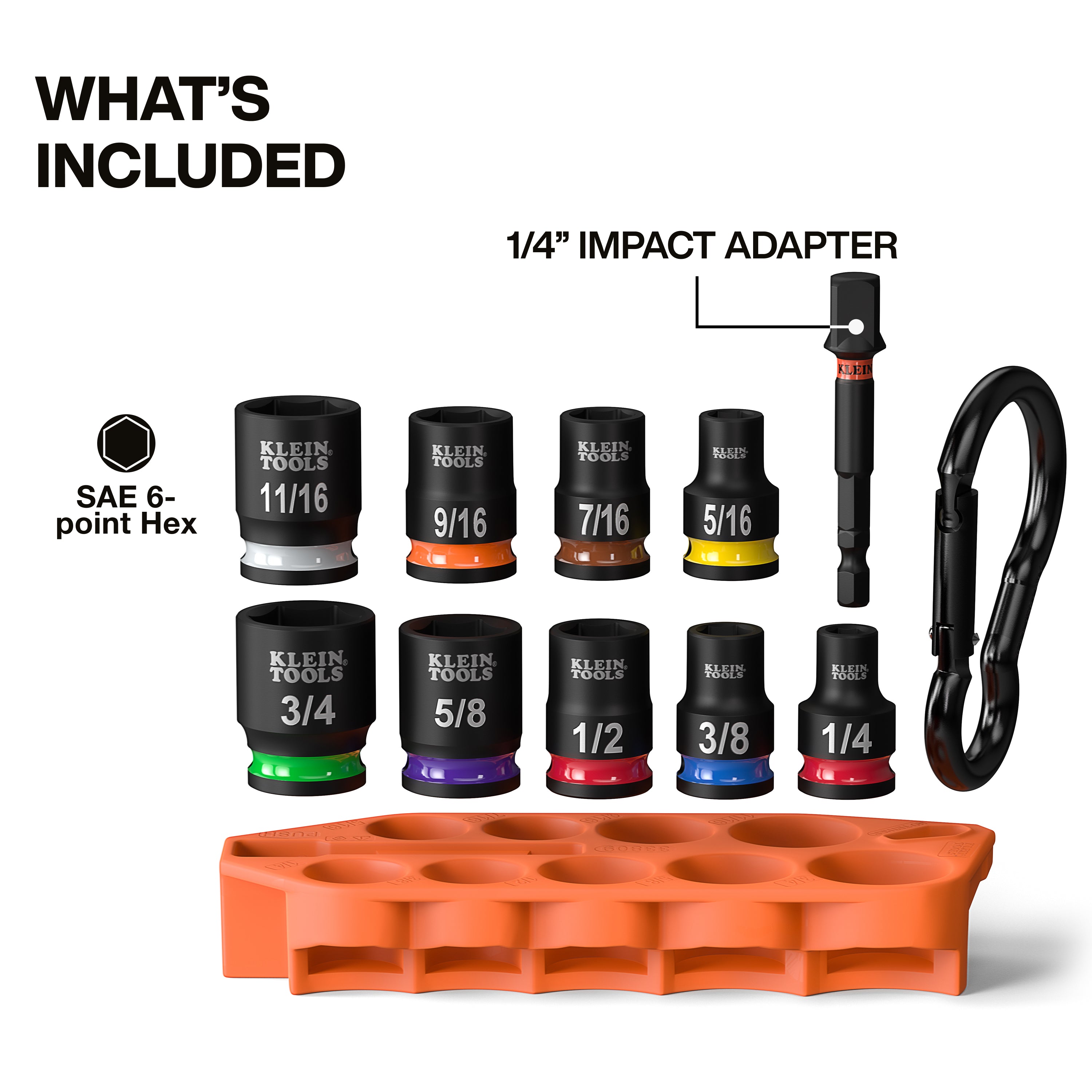 Klein Tools 33809 Grab-And-Go Impact Socket Set, SAE, 10 Pc