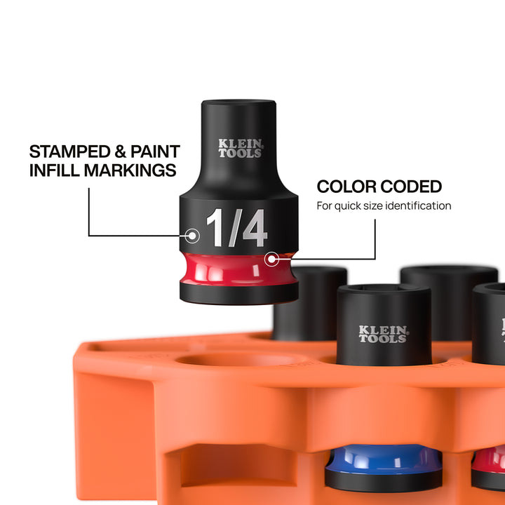 Klein Tools 33809 Grab-And-Go Impact Socket Set, SAE, 10 Pc.