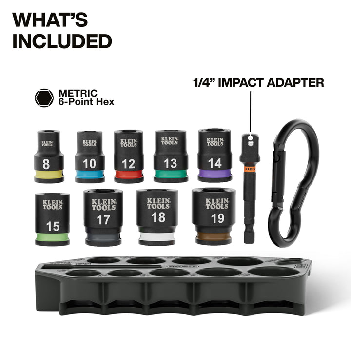 Klein Tools 33809M Grab-And-Go Impact Socket Set, Metric, 10 Pc.