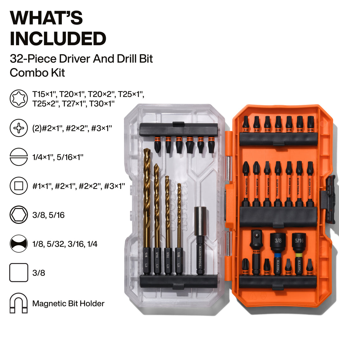Klein Tools 33811 Drill and Driver Bit Set, 32 Pc.